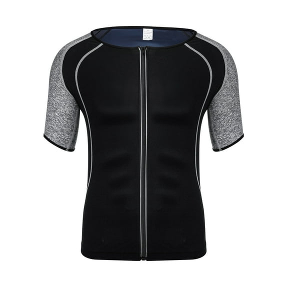 Men Waist Trainer Sauna Vest Tops Hot Sweat Body Shaper Slimming Polymer for Weight Loss Zipper Trimmer Premium Workout Hot Shirt,Gray up to size 3XL