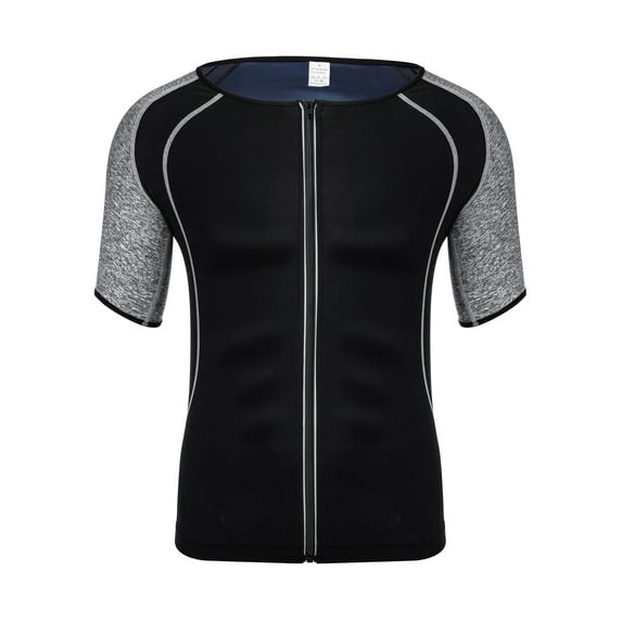 Men Waist Trainer Sauna Vest Tops Hot Sweat Body Shaper Slimming Polymer for Weight Loss Zipper Trimmer Premium Workout Hot Shirt,Gray up to size 3XL