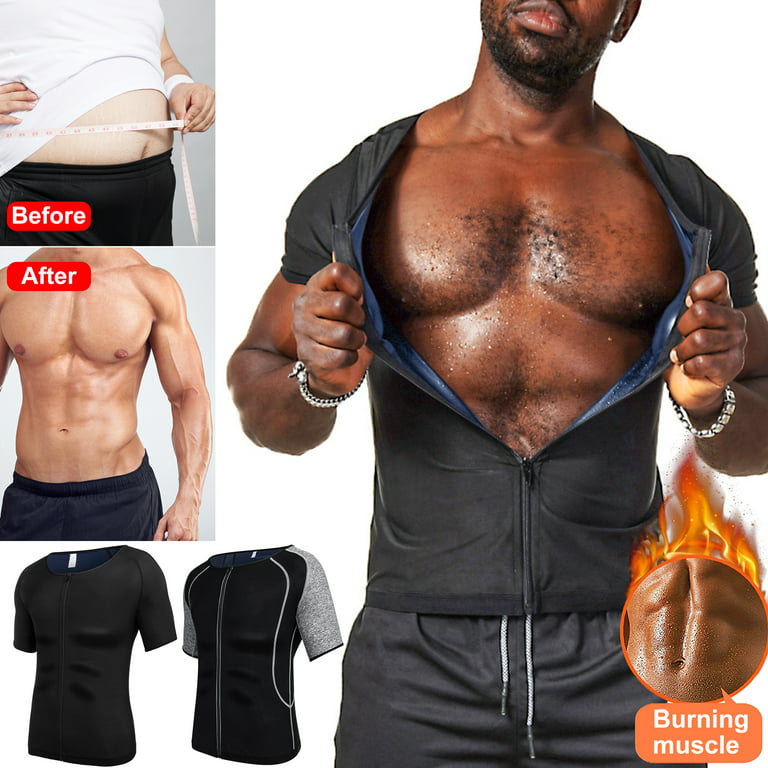 Men Waist Trainer Short sleeve Hot Sauna Suit Corset Body Shaper Tank Top  Workout Shirt