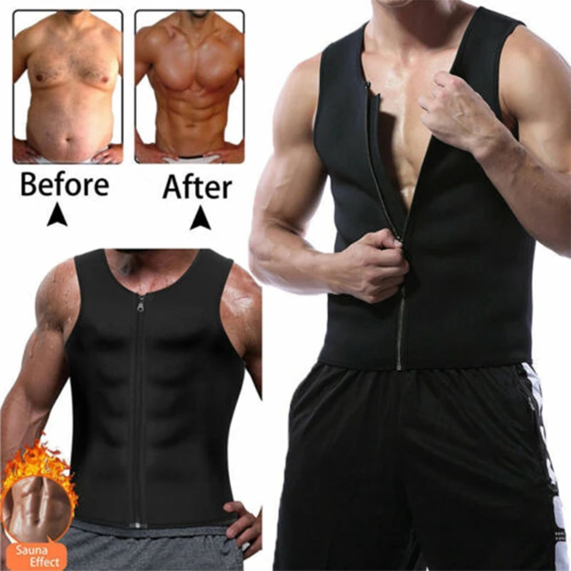 Men Waist Trainer Zipper Vest Neoprene Corset Compression Sweat Body ...
