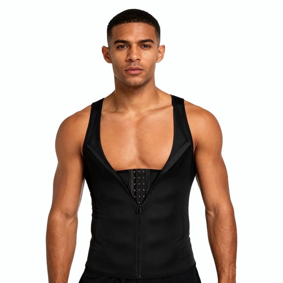 Men Waist Vest Zipper Compression Tank Top Tummy Control Body Shaper Slim Shapewear for Workout Fitness S
