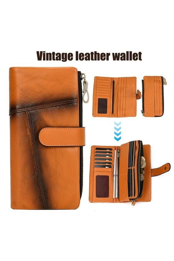 Men Wallet Faux Leather 18 Card Slots 4 Cash Compartments 2 Zipper Pockets Photo Slots RFID Protection Wallet Waterproof Clutch Organizer Father Retro Wallet