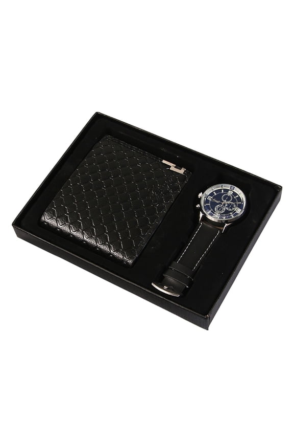 Men Wallet Watch Set with Gift Box, Men's Gift for Father's Day Valentine's Day and Aniversary, Black