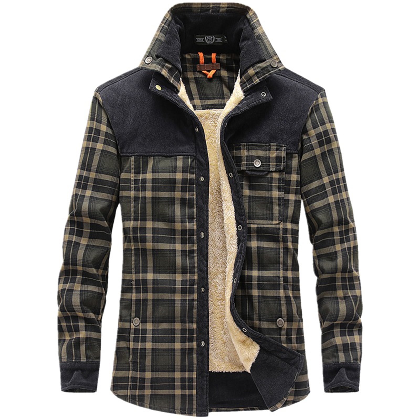 Men Wanderer Jacket, Overland Flannel Jacket, Long Sleeves Warm Fleece Shirts Tops Warm Business Casual Shirt for Man