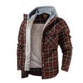 thumbnail image 1 of Men Warm Jacket Fleece Lining Lumberjack Plaid Hooded Jackets Snap Button, 1 of 9