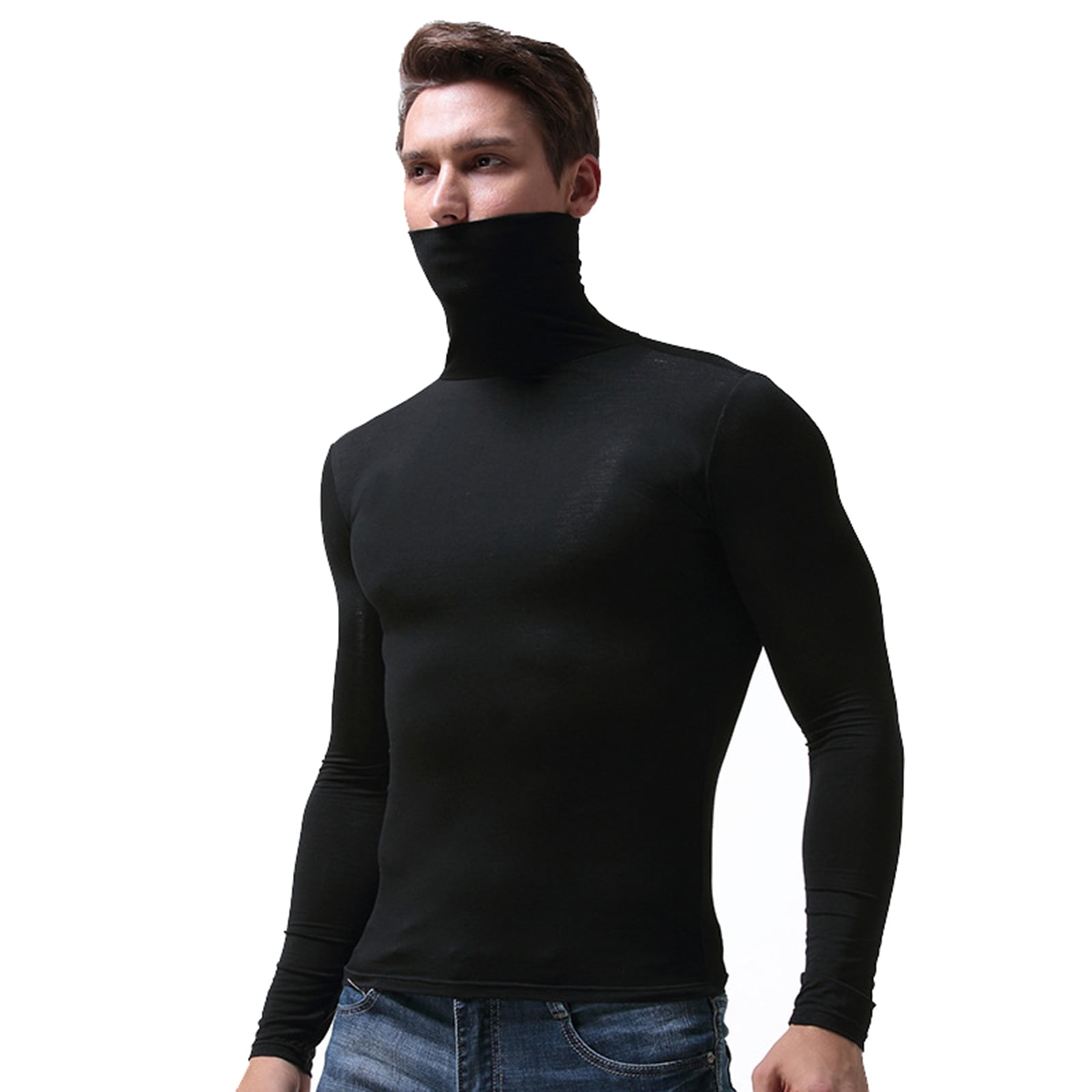 Mens Compression Long Sleeve Shirts Thermal Mock Neck Winter Pullover –  LANBAOSI