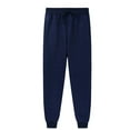 thumbnail image 1 of Men Warm Thicken Plain Long Sweatpants Loose Fit Drawstring Waist Trousers with Pockets, 1 of 3