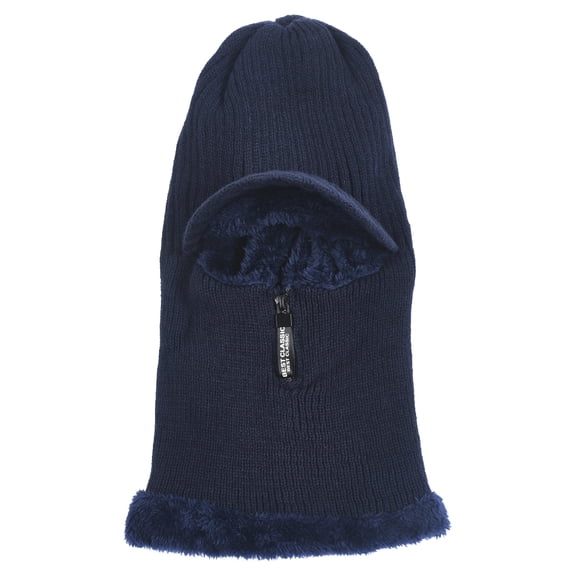 Men Warm with Brim Cap Hat Knit Visor Beanie Fleece Lined Slouchy Beanie Winter (Blue)