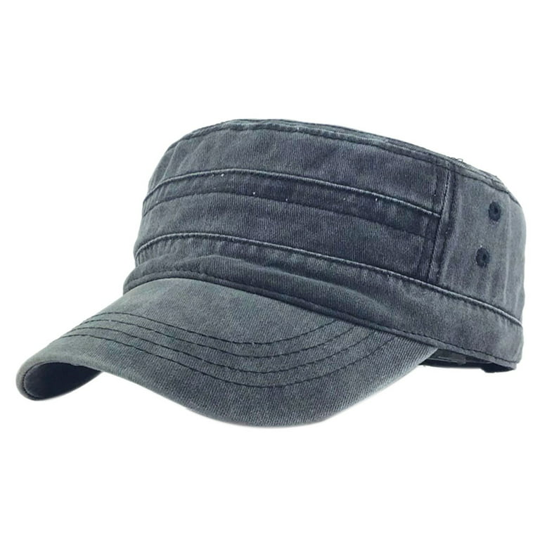 Men Washed Cotton Cadet Hat Adjustable Baseball Cap Classic Flat Top Hats  Outdoor Sports Cap