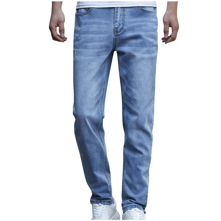 TSEUNC Men Washed Jeans, Men's Casual Straight Leg Denim Pants with Pockets Male Non-Stretch Regular Fit Long Jeans Pants Button Closure Distressed TSEUNC Men Washed Jeans, Men's Casual Straight Leg Denim Pants with Pockets Male Non-Stretch Regular Fit Long Jeans Pants Button Closure Distressed