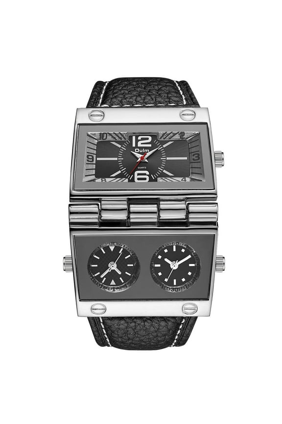 Men Watch Analog Black Leather Strap 3 Sub-dials White/Black/Brown Sports Watch Military Watch Mechanical Watch for Mens