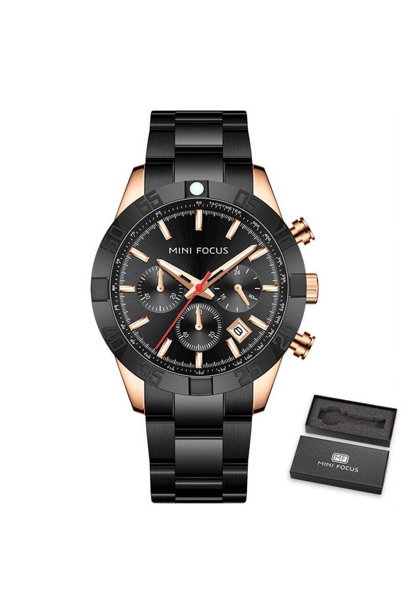 Men Watch Multifunction Sub-Dials Chronograph Luminous Hands Sport Waterproof Wristwatch Stainless Steel Strap Relogio Masculino