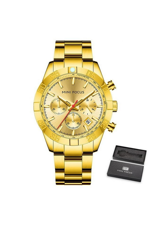 Men Watch Multifunction Sub-Dials Chronograph Luminous Hands Sport Waterproof Wristwatch Stainless Steel Strap Relogio Masculino