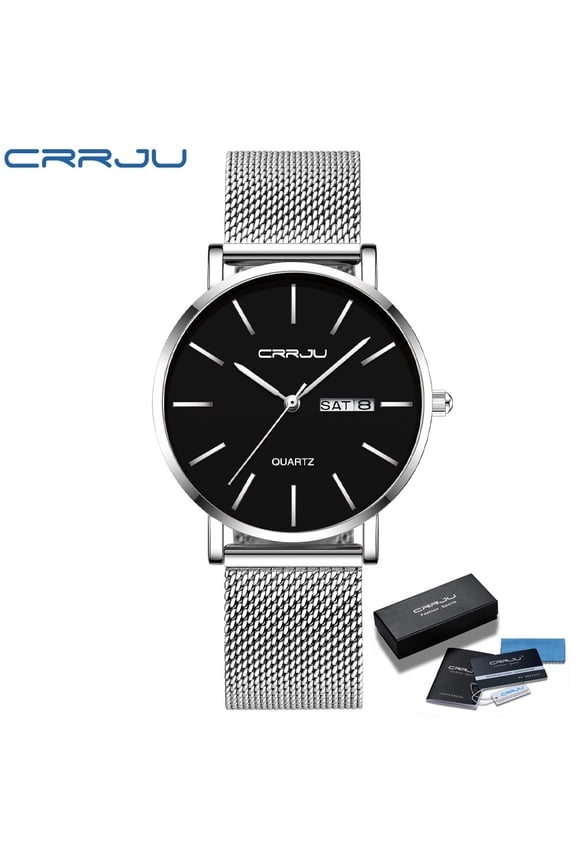 Men Watch New CRRJU Top Brand Stainless Steel Waterproof Japan Watches Mens Business Blue Quartz Wristwatch reloj hombre