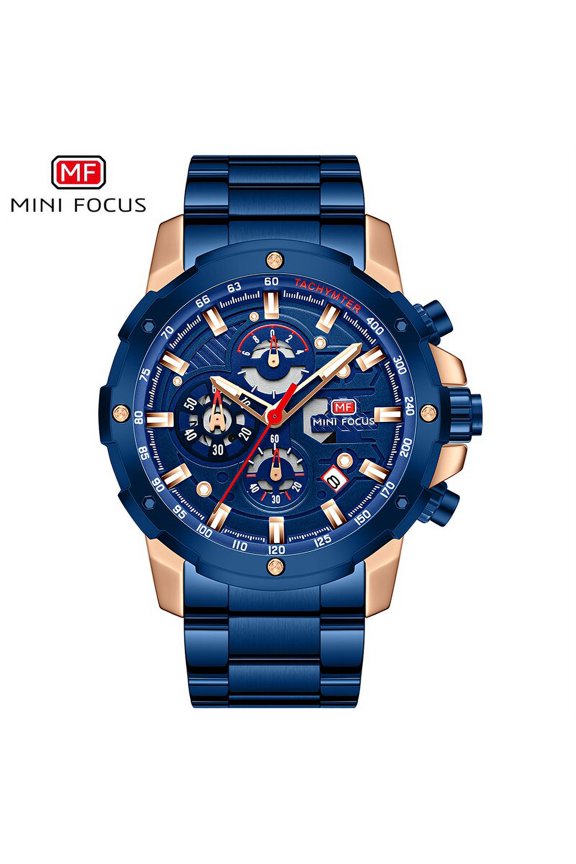 Men Watch Sport Multifunction Sub-Dials Chronograph Luminous Hands Waterproof Wristwatch Stainless Steel Strap Relogio Masculino