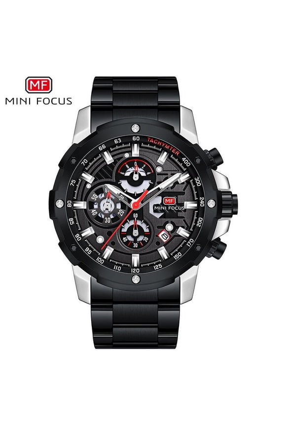 Men Watch Sport Multifunction Sub-Dials Chronograph Luminous Hands Waterproof Wristwatch Stainless Steel Strap