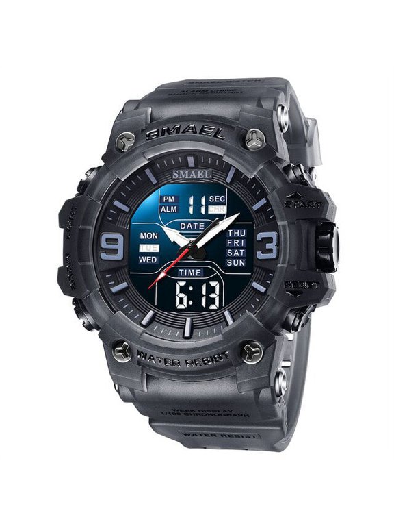 Men Watch Sport Waterproof Led Light Alarm Clock Dual Time Display Week Auto Date Wristwatches 8049 Quartz Watches Sports Time - Quartz Wristwatches