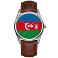 thumbnail image 1 of Men Watch casual Waterproof Quartz Watches Clock Date Classic Business Brown Leather Christmas Wristwatch Azerbaijan Flag Wrist Watch, 1 of 1
