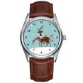 thumbnail image 1 of Men Watch casual Waterproof Quartz Watches Clock Date Classic Business Brown Leather Christmas Wristwatch Brown and Teal Winter Deer in Snow Wristwatch, 1 of 1