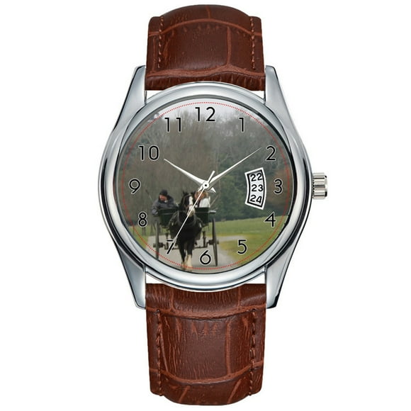 Men Watch casual Waterproof Quartz Watches Clock Date Classic Business Brown Leather Christmas Wristwatch Irish Jaunty Car Ride in Killarney Ireland Wristwatch