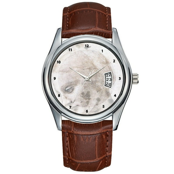 Men Watch casual Waterproof Quartz Watches Clock Date Classic Business Brown Leather Christmas Wristwatch Study of a woman's head - Leonardo da Vinci Wristwatches