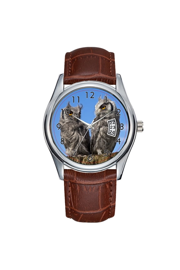 Men Watch casual Waterproof Quartz Watches Clock Date Classic Business Brown Leather Christmas Wristwatch Twins Watch