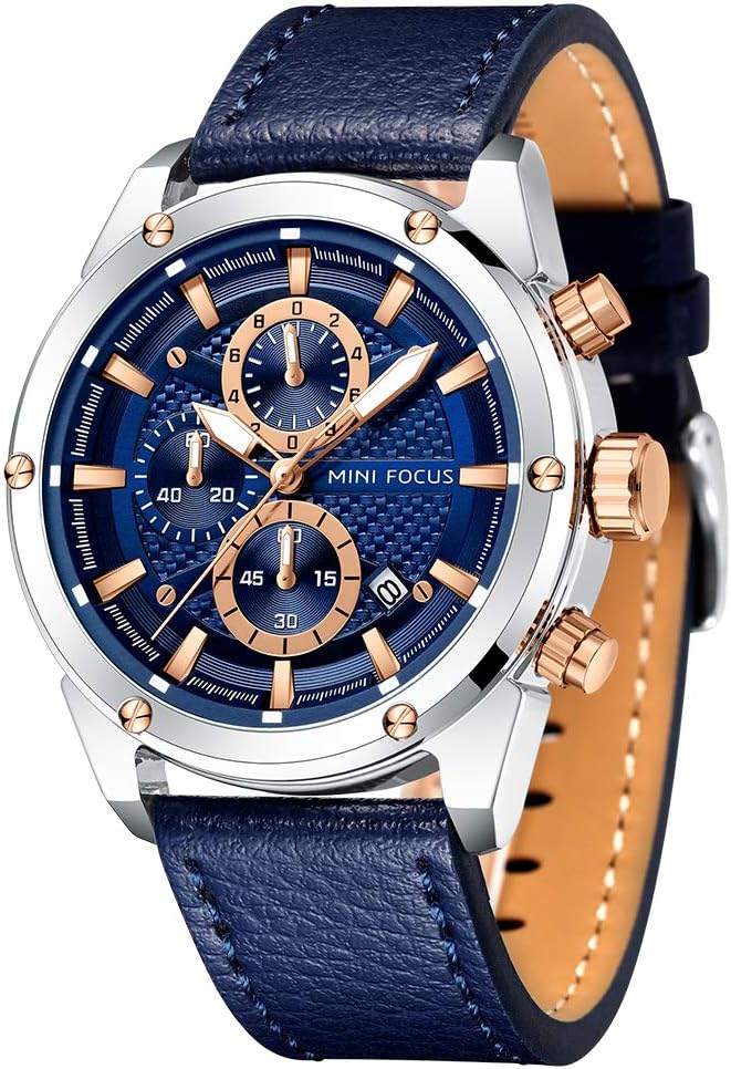 Men Watches Business Casual Wrist Watches (Multifunction/Waterproof/Luminous/Calendar) Genuine Leather Band Fashion Watch for Men