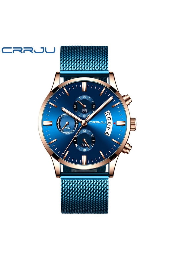 Men Watches CRRJU Top Brand Fashion Blue Stainless Steel Waterproof Sport Watch Men Quartz Clock Male Chronograph Reloj Hombre