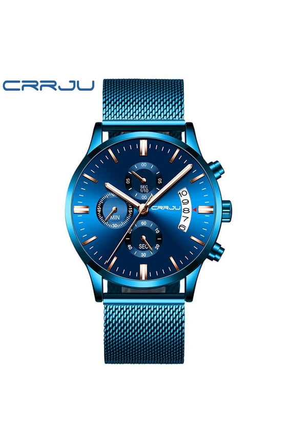 Men Watches CRRJU Top Brand Fashion Blue Stainless Steel Waterproof Sport Watch Men Quartz Clock Male Chronograph Reloj Hombre