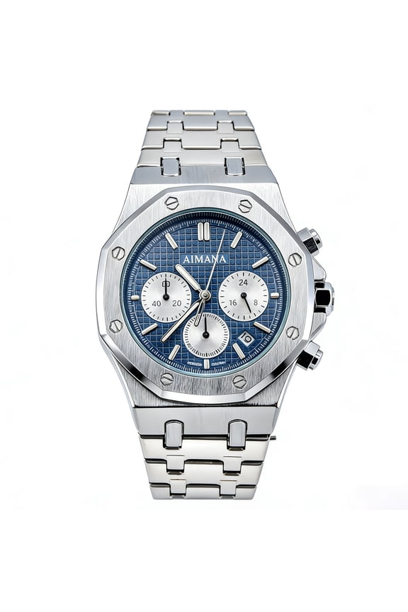 Men Watches Chronograph Business Dress Quartz Stainless Steel Waterproof Luminous Date Wrist Watch For Men Blue Dial