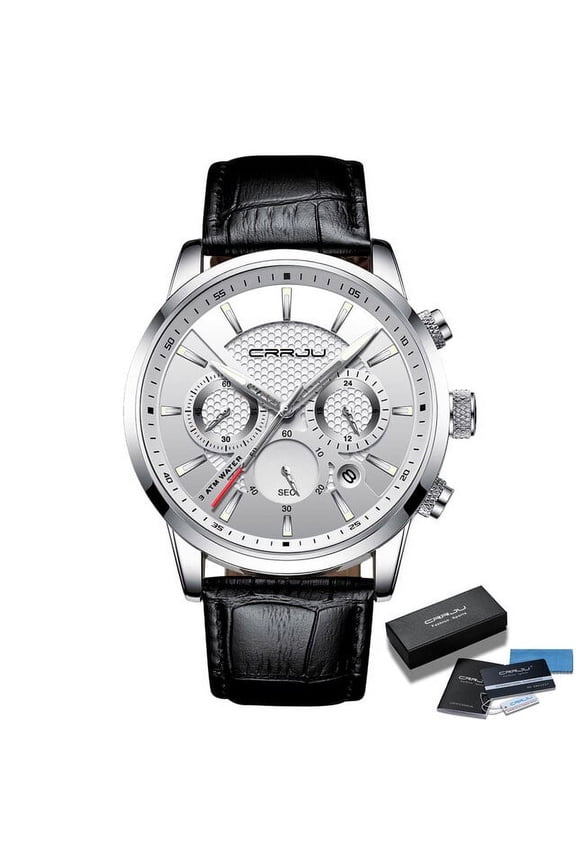Men Watches Luxury Crrju Brand Chronograph Men Sport Watches High Quality Leather Strap Quartz Wristwatch Relogio Masculino - Quartz Wristwatches