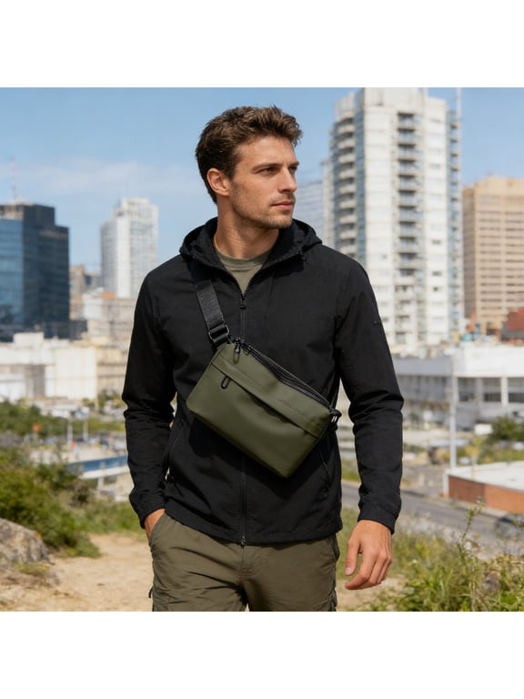 Men Waterproof Crossbody Chest Bag Sling Backpack Lightweight Multi Pocket, Outdoor Sports Travel Shoulder Messenger Bag Anti-Theft Rucksack for Hiking Cycling Running Daily Use