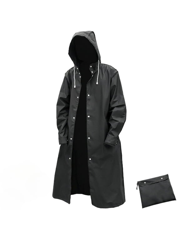 Men Waterproof Long Rain Coat Hooded Rain Coat Black Trench coat Jacket Outdoor Hiking