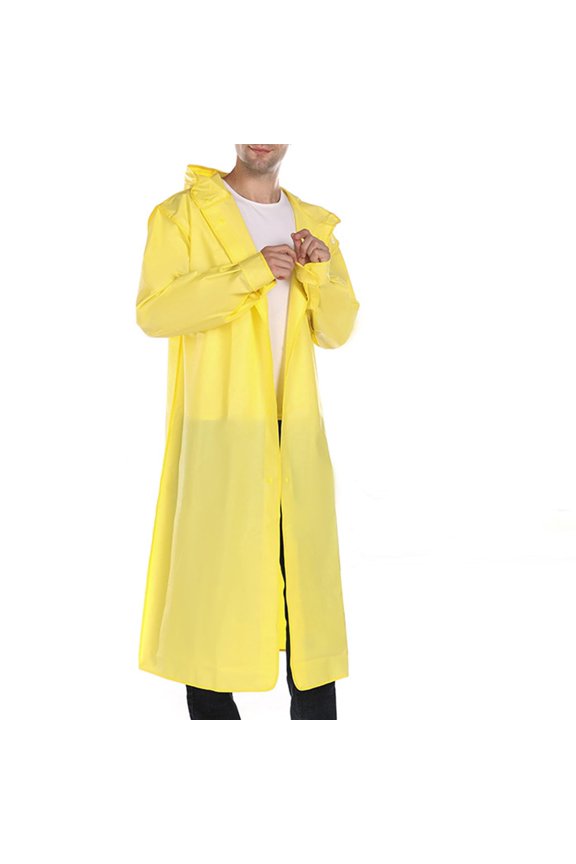 Men Waterproof Long Raincoat Black Hooded Trench Jacket Windproof Reusable EVA Outdoor Hiking Fishing Dog Walking Coat