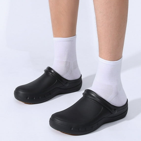 Men Waterproof Oil Resistant Chef Clogs, Non Slip Durable Lightweight Slip On Shoes, Comfortable Safety Work Footwear for Kitchen Back-of-House Daily Use Black 39