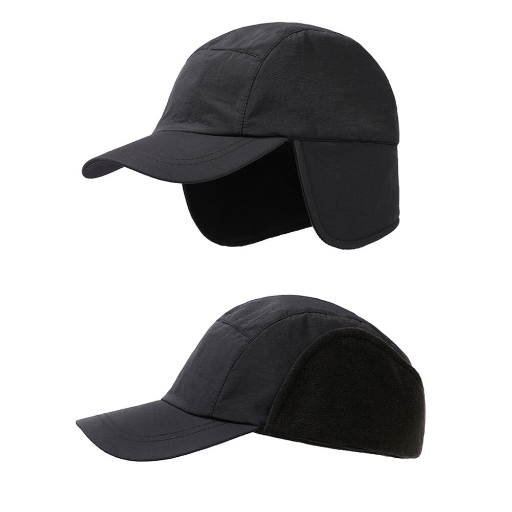Men Waterproof Winter Visor Hat Baseball Cap with Ear Flaps for Running