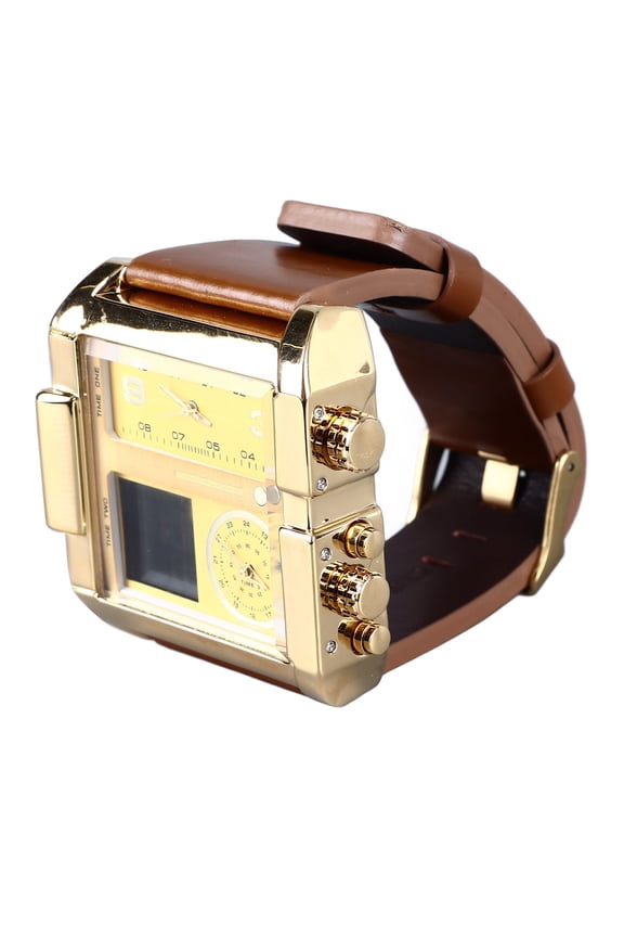 Men Waterproof Wrist Watch, 3 Movement 6 Digit Breathable Clear Display Multi Functional Square Men Digital Sport Watch With Leather Band For Travel