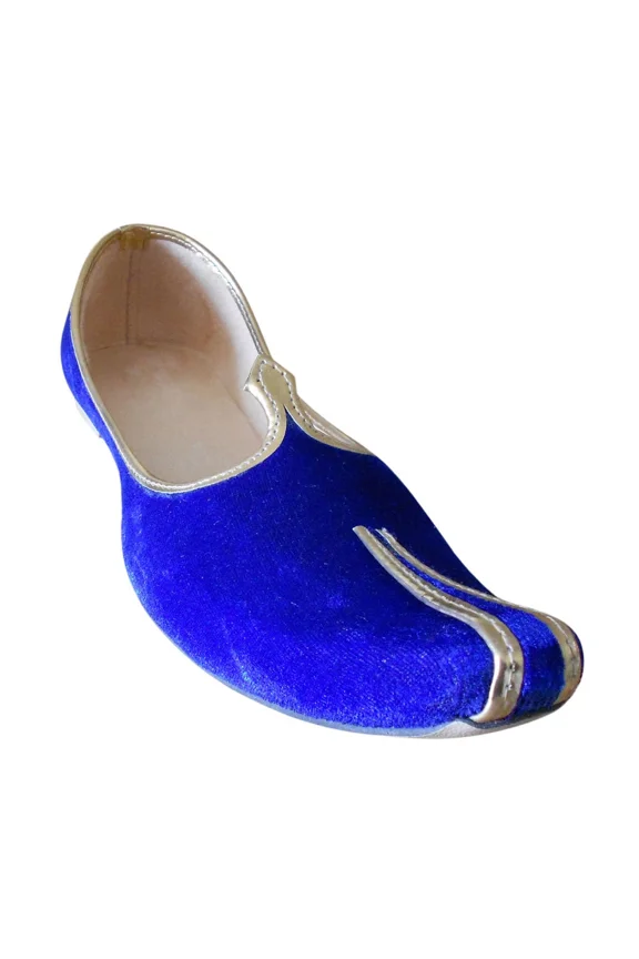 Men Wedding Shoes Handmade Indian Jutties Khussa Loafers Blue Leather US 8