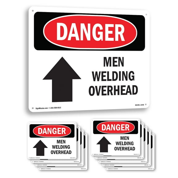 Men Welding Overhead OSHA Danger Aluminum Sign 10 Inch x 7 Inch - 10 Pack