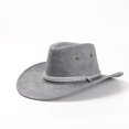 thumbnail image 1 of Men Western Cowboy Hat Suede Spring Summer Man Cap Shade Horse Riding Outdoor Solid Color High Quality New Fashion Crimping Gift (Gray), 1 of 7