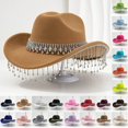 thumbnail image 1 of Men Western Hat - Stylish Cowboy Hat For Women And Men Western Hat With Large Round Gemstone Fringe Rhinestone Decorations Perfect For Parties And Events,Purple,One Size, 1 of 4