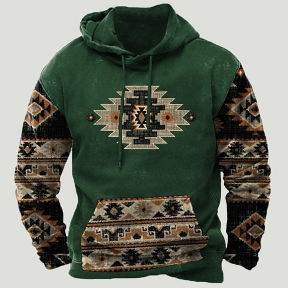 Men Western Hoodies Pullover,Mens Hoodies Pullover Lightweight Western Aztec Ethnic Hooded Sweatshrits Casual Slim Ethnic Print Graphic Hoodie