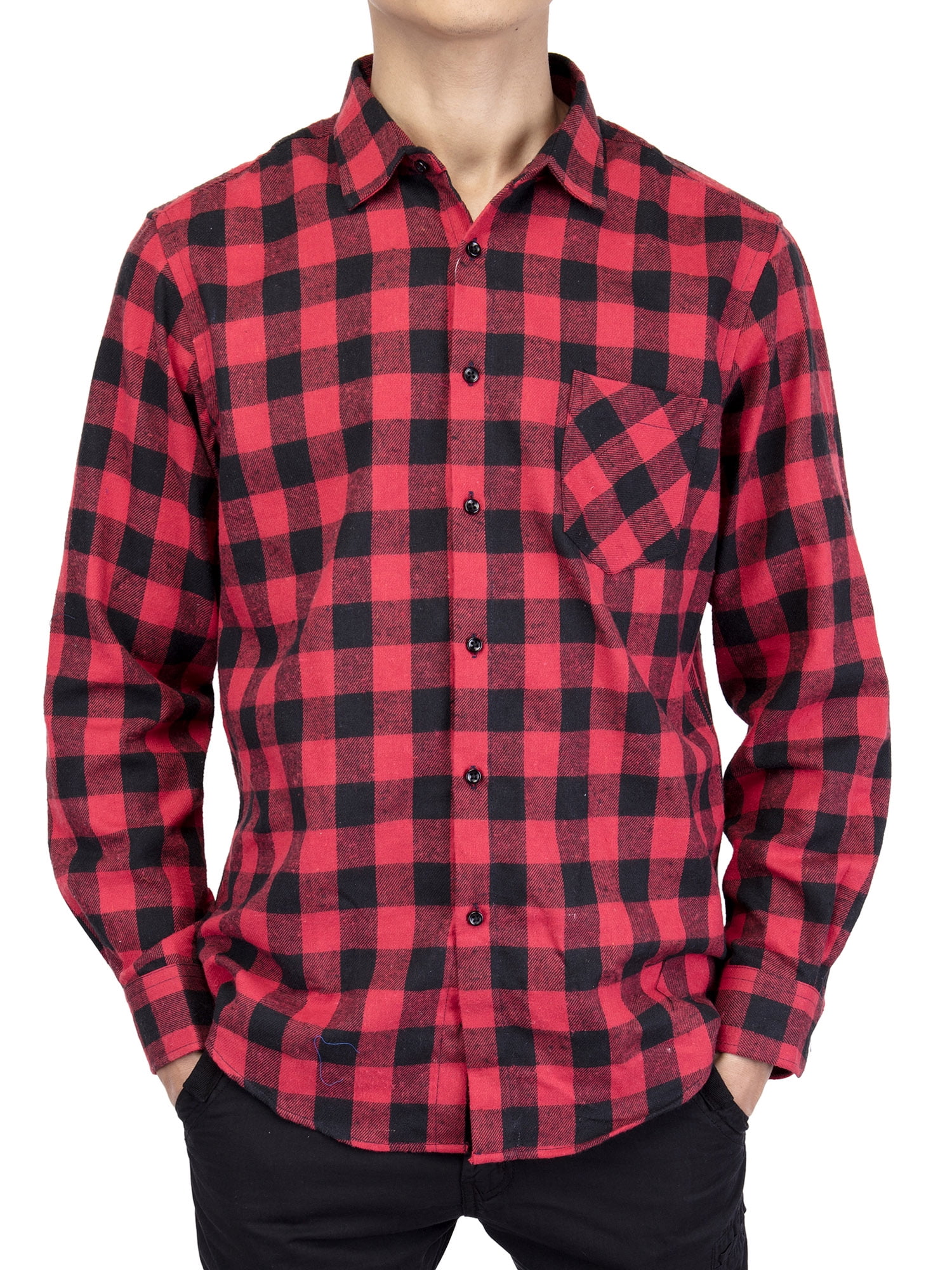 Men Western Long Sleeve Plaids Button Down Shirt, Lightweight Flannel  Shirt, Red+Black, L-4XL