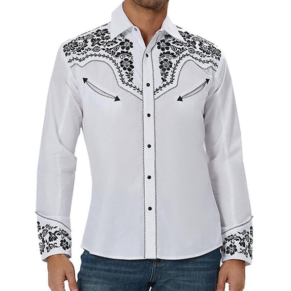 Men Western Long Sleeve Shirts Casual Loose Slim Button Dress Shirt Blouse Tops