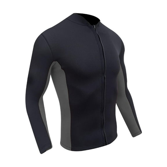 Men Wetsuits Tops 2mm Neoprene Surfing Swimming Front Zip Jacket Sports , Gray Black XL