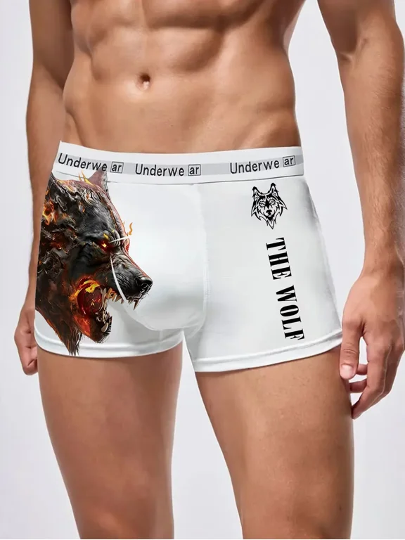 Men White Animal Pattern Men's Boxer Shorts Soft Skin-Friendly Underpants for Home & Daily Wear