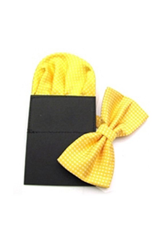 Men White Polka Dots Wedding Party Bowtie Bow Tie Pocket Square Hanky Set