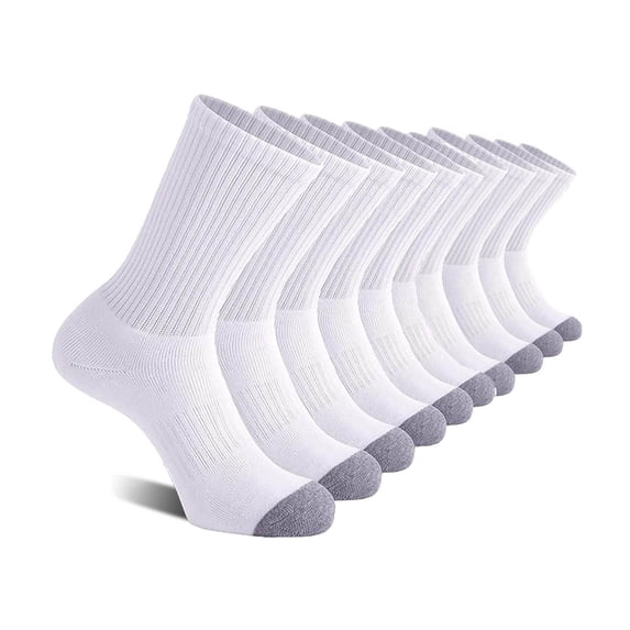 Men White Soft Cotton Mid Calf Crew Socks, Ribbed Reinforced Toe Daily Casual 5 Pairs Socks Size S