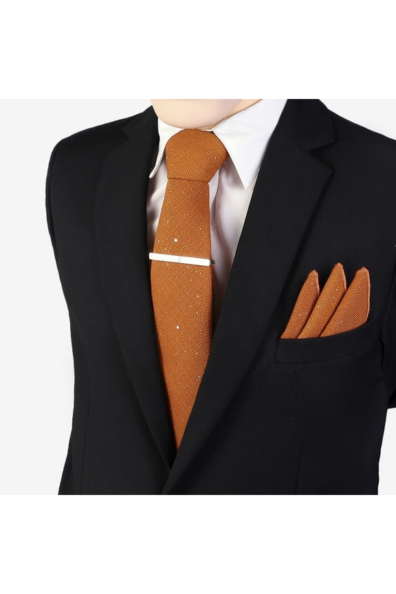 Men Wide 8CM Shiny Necktie Handkerchief Tie Bar Clip Pocket Square Wedding Set