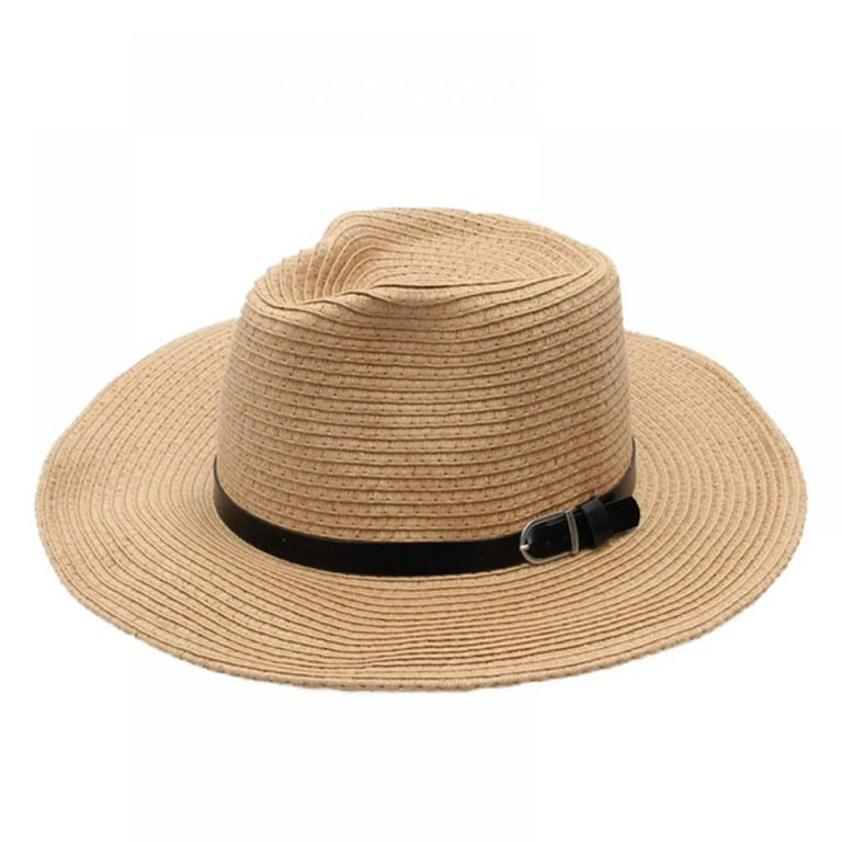 Buy Lanzom Men Wide Brim Straw Foldable Roll up Hat Fedora Summer Beach Sun  Hat UPF50+ (Style B-Khaki, One Size) at